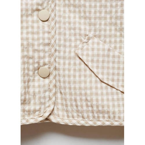 Mango Kids geruite zomerjas beige wit Meisjes Polyester Capuchon Ruit 86
