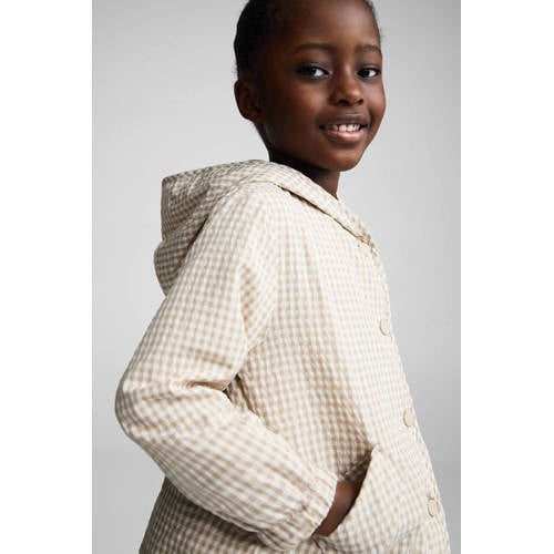 Mango Kids geruite zomerjas beige wit Meisjes Polyester Capuchon Ruit 86