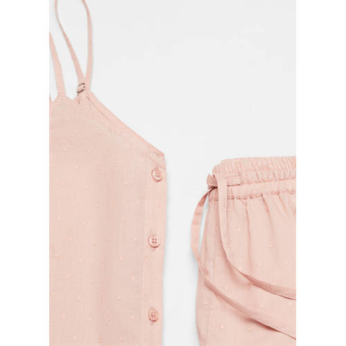 Mango Kids shortama pastelroze Meisjes Katoen V-hals Effen 152(XXS)