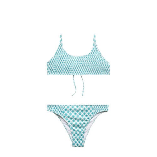 Mango Kids crop bikini lichtblauw/wit Meisjes Polyester All over print - 168(M)