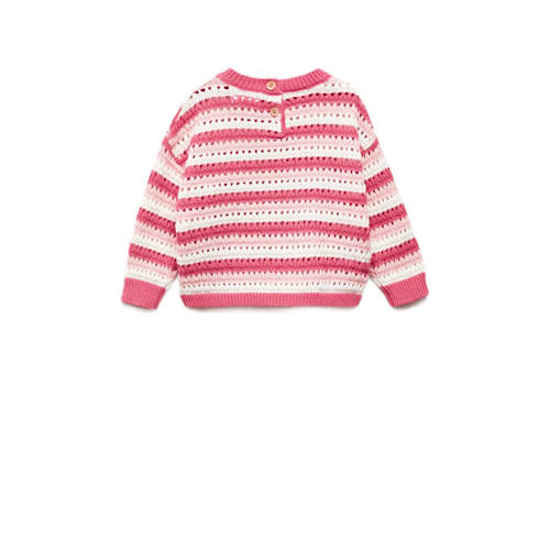 Mango Kids gestreepte trui roze Meisjes Katoen Ronde hals Streep 80