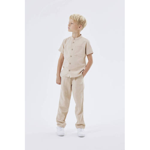 name it KIDS overhemd NKMFAHER beige Jongens Viscose Mao kraag Effen 116