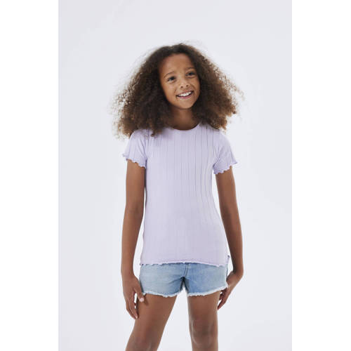 name it KIDS T-shirt NKFNORALINA lila Paars Meisjes Katoen Ronde hals Effen 116