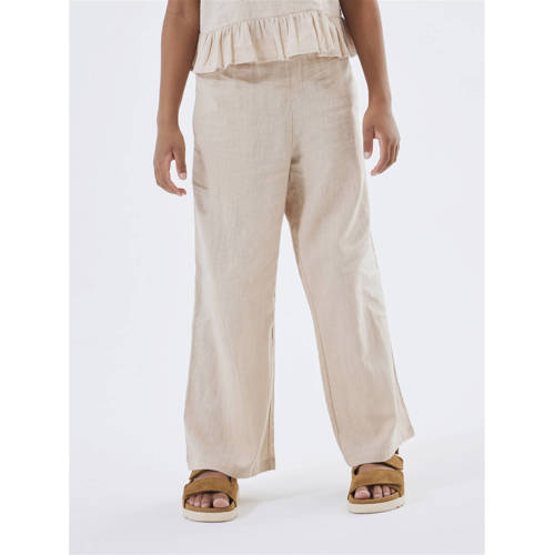 Name it KIDS wide leg broek NKFFALINNEN beige Meisjes Katoen Effen 152