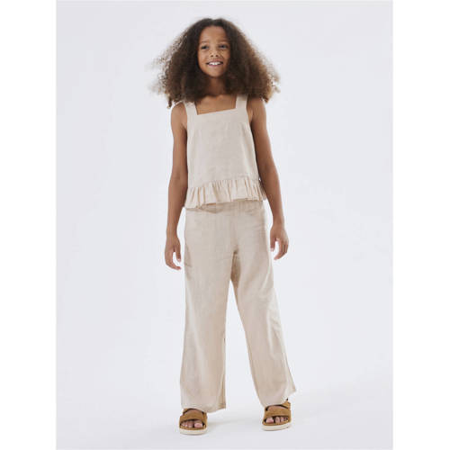 name it KIDS wide leg broek NKFFALINNEN beige Meisjes Katoen Effen 116