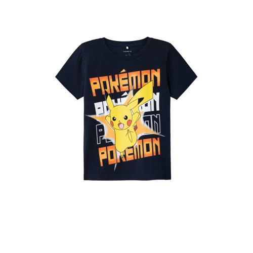NAME IT KIDS Pokemon T-shirt NKMMACI met printopdruk donkerblauw Jongens Stretchkatoen Ronde hals