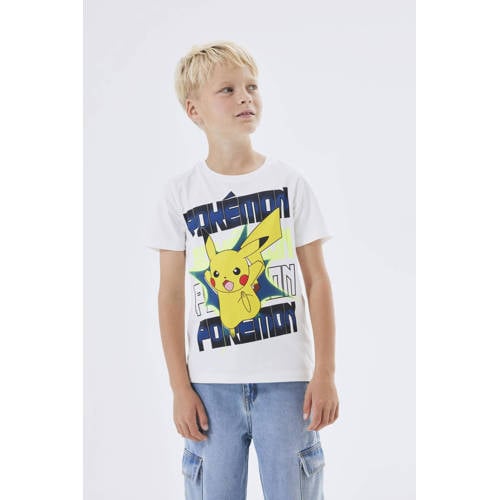 name it KIDS Pokemon T-shirt NKMMACI met printopdruk wit Jongens Stretchkatoen Ronde hals 104