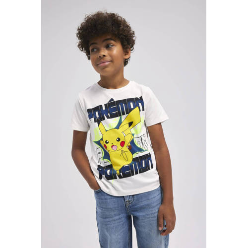 name it KIDS Pokemon T-shirt NKMMACI met printopdruk wit Jongens Stretchkatoen Ronde hals 104