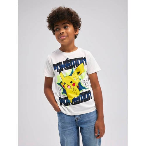 name it KIDS Pokemon T-shirt NKMMACI met printopdruk wit Jongens Stretchkatoen Ronde hals 104