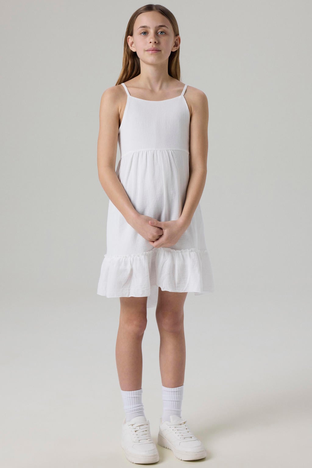 NAME IT KIDS gehaakte A-lijn jurk NKFFIMIA met open rug wit