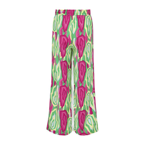 Only KIDS GIRL wide leg broek KOGLINO met all over print groen fuchsia Meisjes Polyester 128