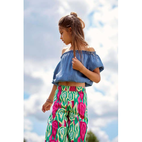 Only KIDS GIRL wide leg broek KOGLINO met all over print groen fuchsia Meisjes Polyester 128