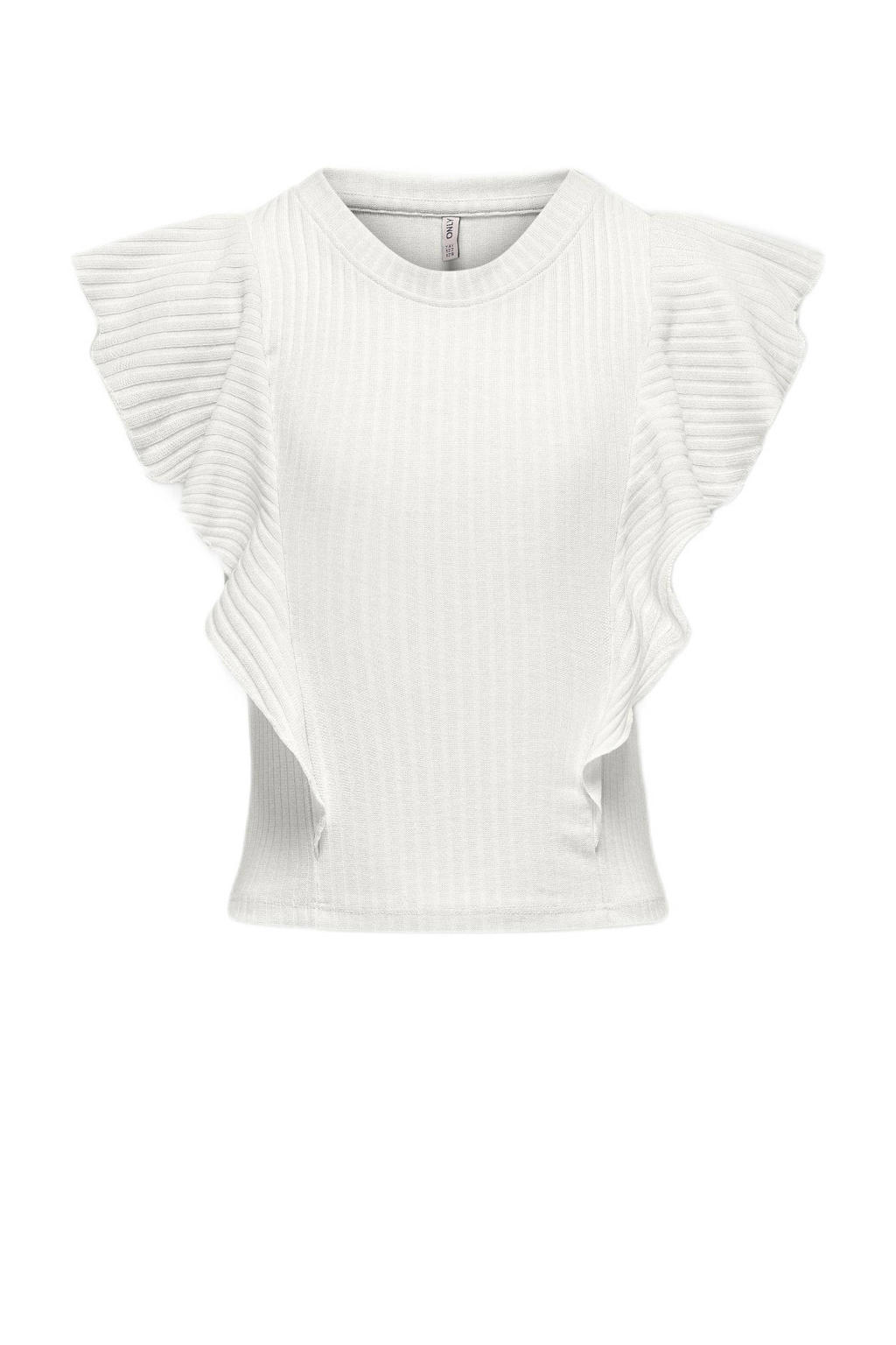 Witte meisjes KIDS ONLY GIRL top met effen, ronde hals en ruches