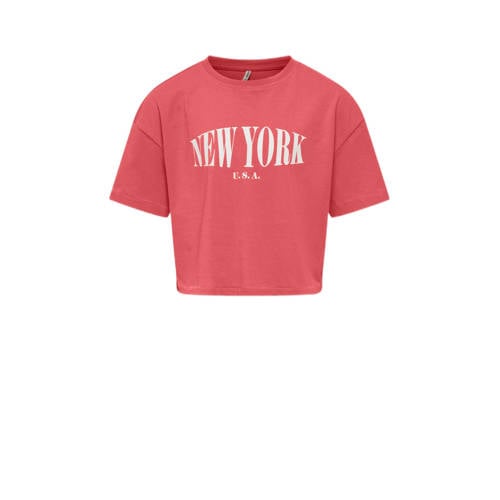 KIDS ONLY GIRL T-shirt KOGOLIVIA met tekst koraalroze Meisjes Katoen Ronde hals