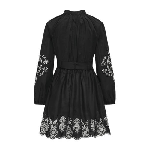 Only KIDS GIRL jurk KOGDICTE met all over print en borduursels zwart wit Meisjes Katoen V-hals 164