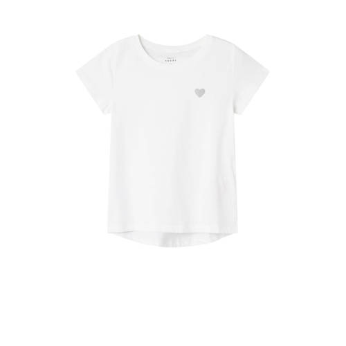 NAME IT KIDS T-shirt NKFVIOLINE met printopdruk en glitters wit Meisjes Katoen Ronde hals