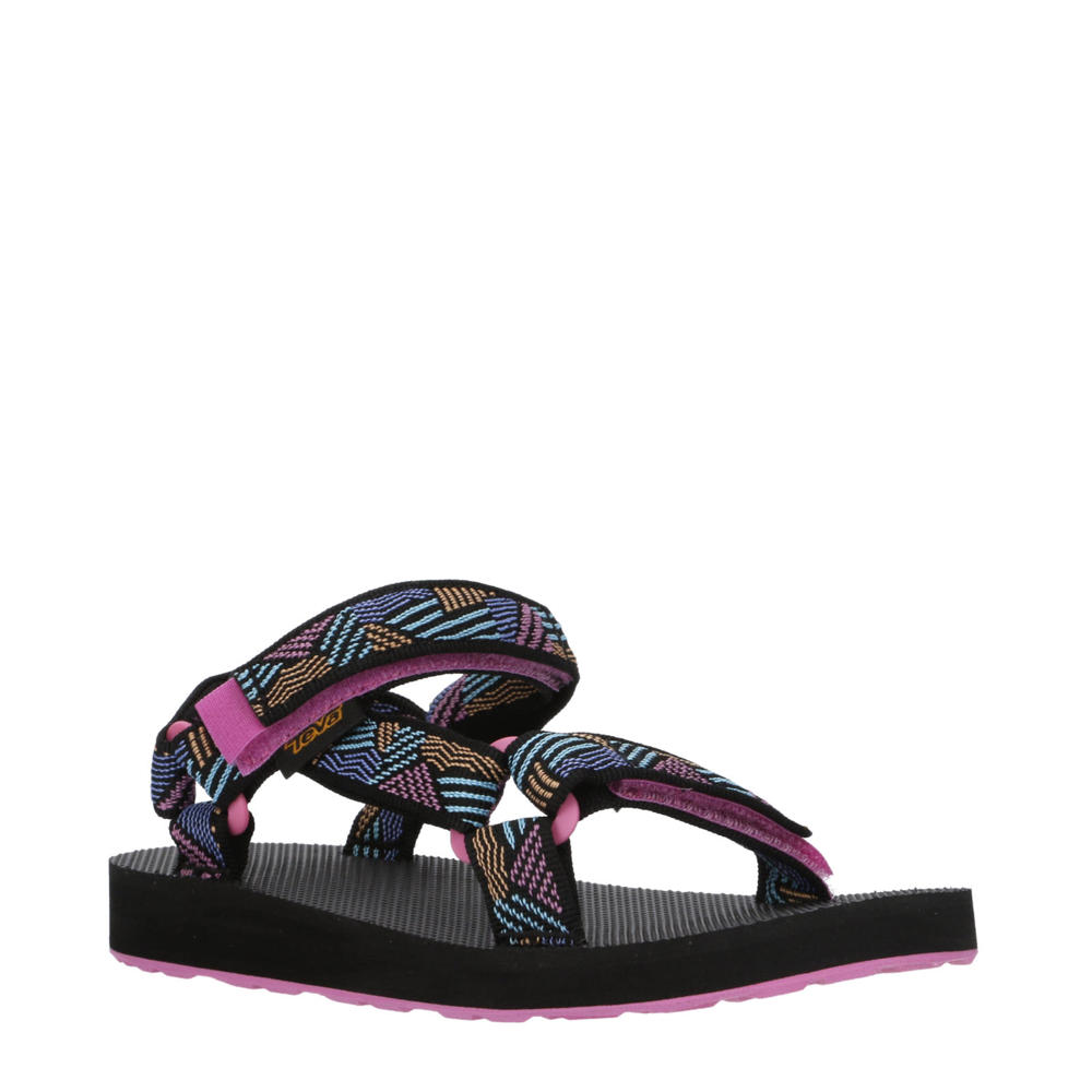 Zwart en roze meisjes Teva sandalen van textiel met klittenband en all over print