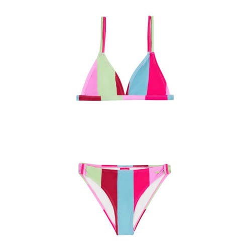Protest triangel bikini PRTABBY JR roze/blauw/groen Meisjes Polyamide Streep - 104