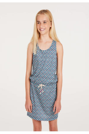 jurk met all over print blauw/wit/rood