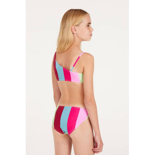 Protest one shoulder bikini PRTFEE JR roze blauw groen Meisjes Polyamide 152