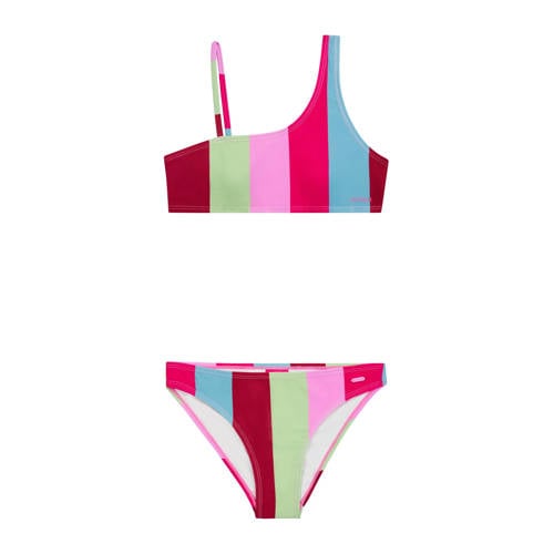 Protest one shoulder bikini PRTFEE JR roze/blauw/groen Meisjes Polyamide - 104