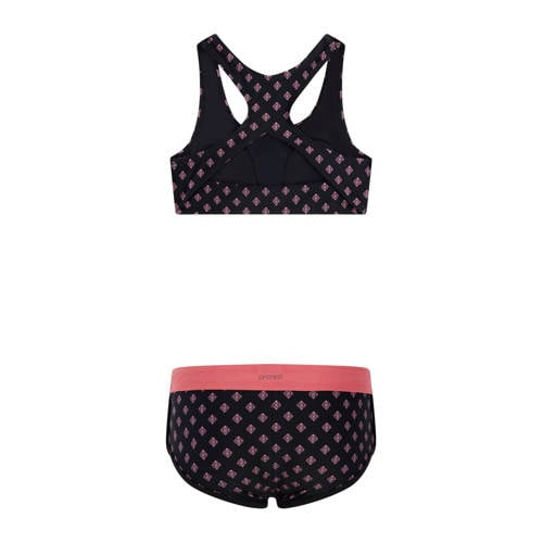 Protest crop bikini PRTMIRROR JR zwart roze Meisjes Polyamide All over print 140