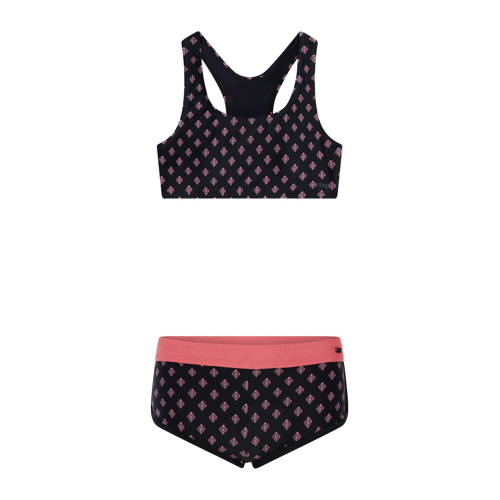 Protest crop bikini PRTMIRROR JR zwart/roze Meisjes Polyamide All over print