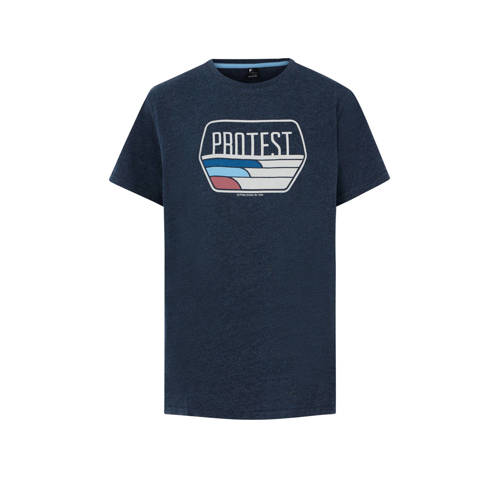 Protest T-shirt met printopdruk donkerblauw Jongens Stretchkatoen Ronde hals