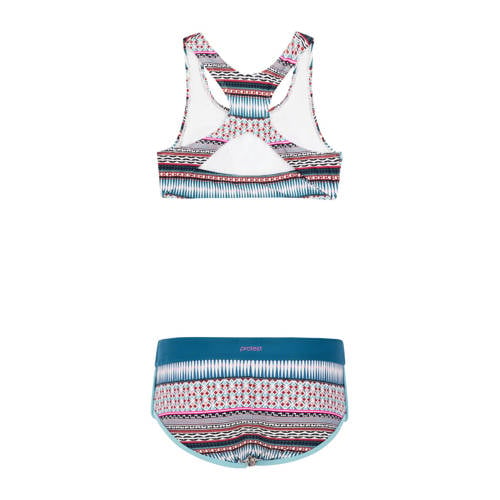 Protest crop bikini PRTMIRROR JR blauw wit rood Meisjes Polyamide All over print 140