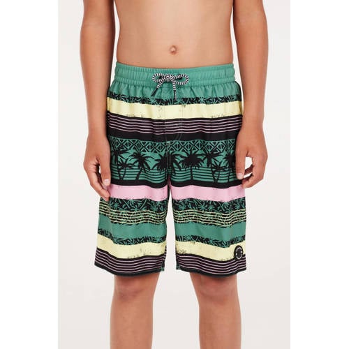 Protest zwemshort PRTFRISBY JR groen geel roze Jongens Polyester Streep 176