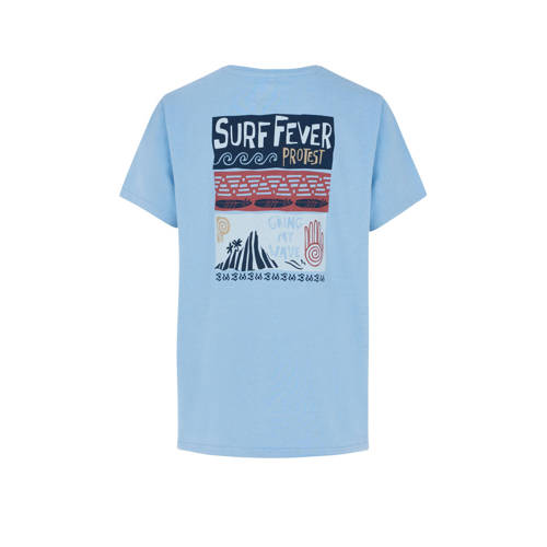 Protest T-shirt met printopdruk lichtblauw Jongens Stretchkatoen Ronde hals 128