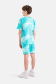 thumbnail: Blauwe jongens Shoeby tie-dye sweatshort van katoen met regular fit, regular waist, elastische tailleband met koord en meerkleurige print