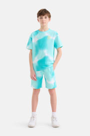 thumbnail: Blauwe jongens Shoeby tie-dye sweatshort van katoen met regular fit, regular waist, elastische tailleband met koord en meerkleurige print