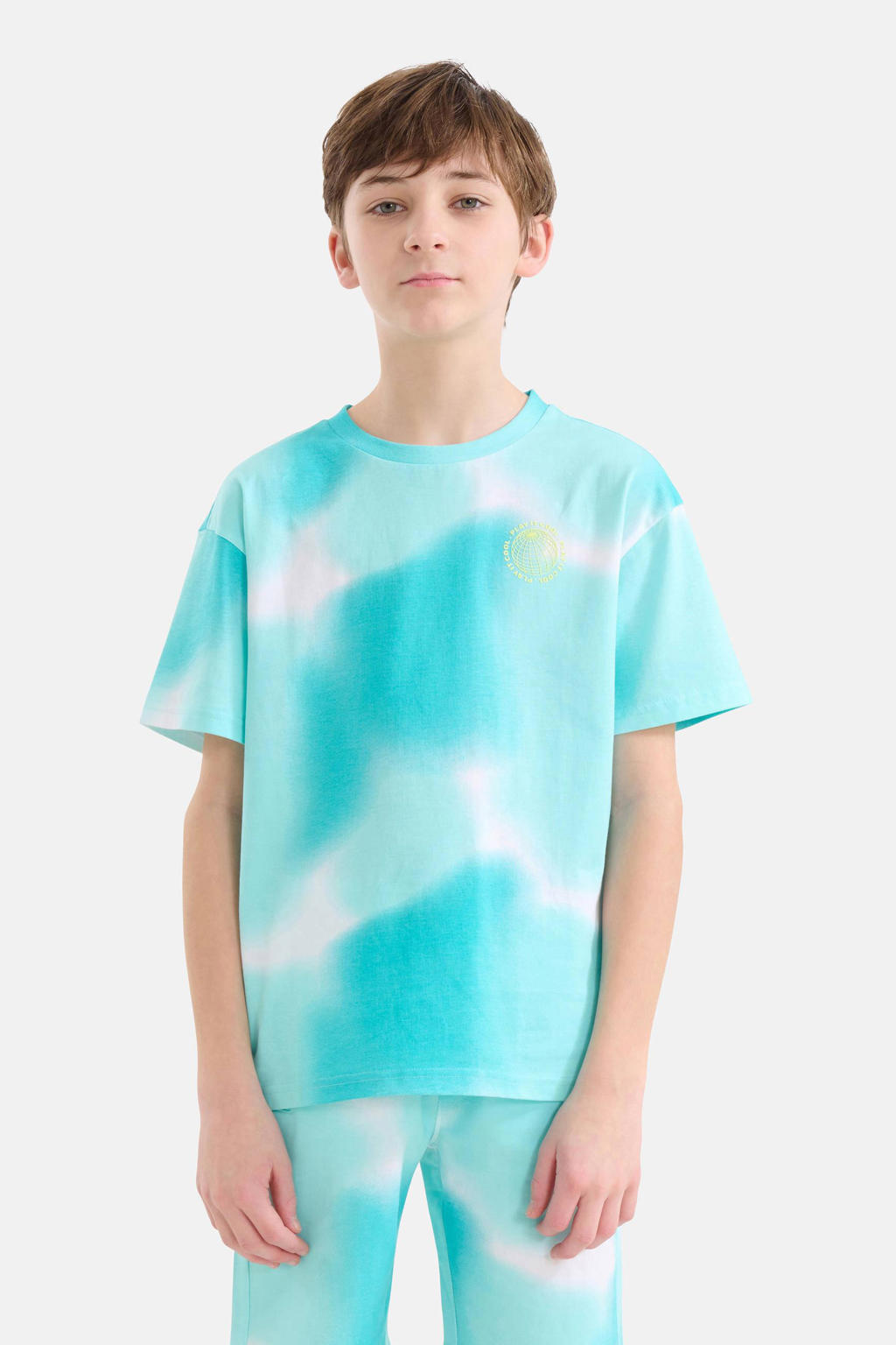 Blauwe jongens Shoeby tie-dye T-shirt van katoen met meerkleurige print, korte mouwen en ronde hals