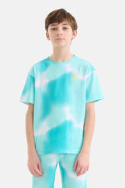 thumbnail: Blauwe jongens Shoeby tie-dye T-shirt van katoen met meerkleurige print, korte mouwen en ronde hals