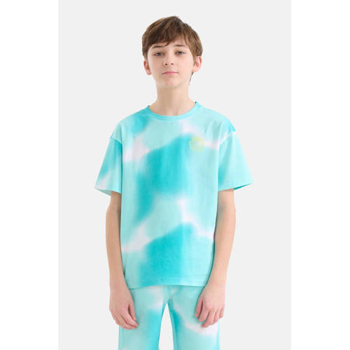 Shoeby tie-dye T-shirt turquoise wit Blauw Jongens Katoen Ronde hals Meerkleurig 158 164