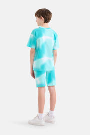 thumbnail: Blauwe jongens Shoeby tie-dye T-shirt van katoen met meerkleurige print, korte mouwen en ronde hals