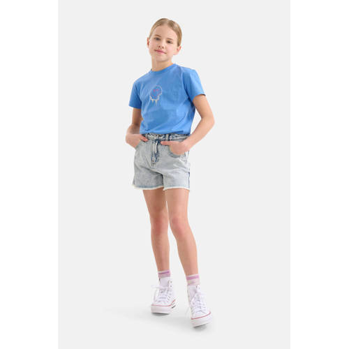 Shoeby regular fit denim short light blue denim bleached Korte broek Blauw Meisjes Katoen 134 140