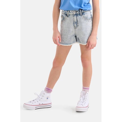 Shoeby regular fit denim short light blue denim bleached Korte broek Blauw Meisjes Katoen 134 140