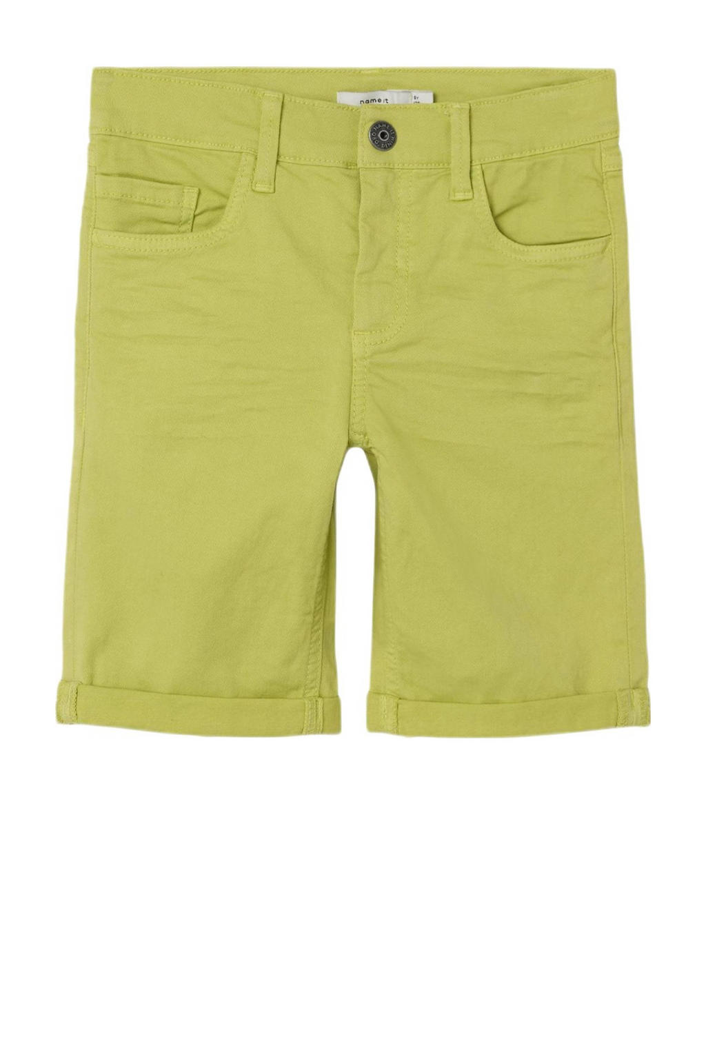 Gele jongens NAME IT KIDS regular fit bermuda van stretchkatoen met rits- en knoopsluiting en effen