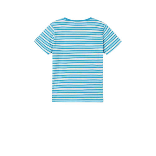 name it KIDS gestreept T-shirt NKMDALOVAN aquablauw wit Jongens Katoen Ronde hals 116