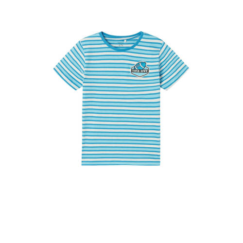 NAME IT KIDS gestreept T-shirt NKMDALOVAN aquablauw/wit Jongens Katoen Ronde hals
