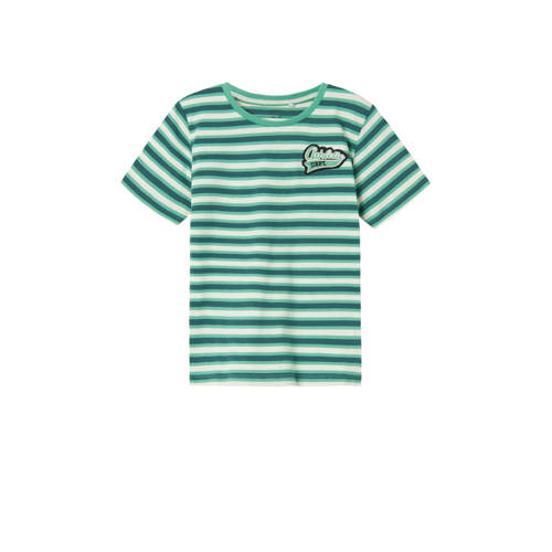 NAME IT KIDS gestreept T-shirt NKMDALOVAN mintgroen/groen/ecru Jongens Katoen Ronde hals