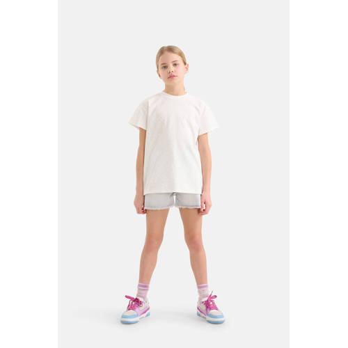 Shoeby T-shirt met all over print en strass steentjes wit Meisjes Katoen Ronde hals 134 140