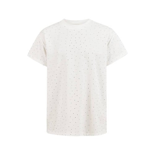 Shoeby T-shirt met all over print en strass steentjes wit Meisjes Katoen Ronde hals