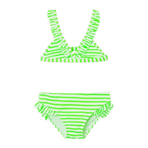 NAME IT KIDS triangel bikini met ruches NKFZALEY neon groen/wit Meisjes Polyester