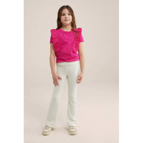 WE Fashion flared broek ecru Meisjes Polyester Effen 92