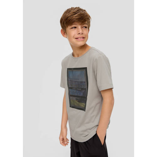 s.Oliver T-shirt met printopdruk lichtgrijs Jongens Katoen Ronde hals Printopdruk 134 140