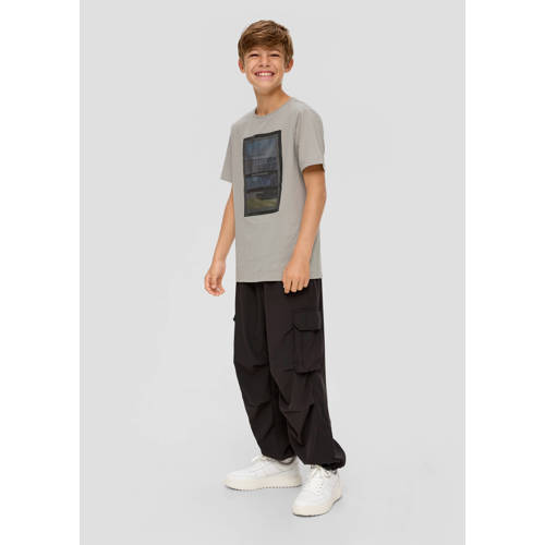 s.Oliver T-shirt met printopdruk lichtgrijs Jongens Katoen Ronde hals Printopdruk 134 140