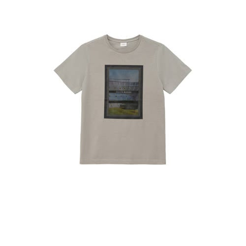 s.Oliver T-shirt met printopdruk lichtgrijs Jongens Katoen Ronde hals Printopdruk